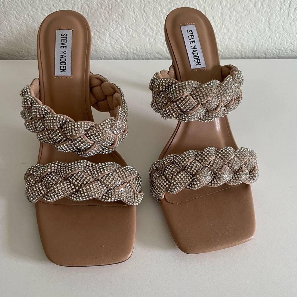 Brand new! Rhinestone Kenley Braided Heel Sandals. Super sparkly and glam!